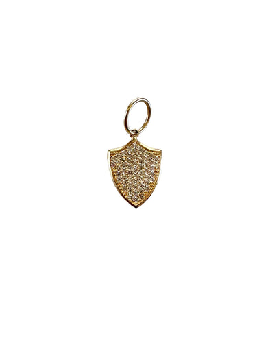 SOLID GOLD SHIELD PAVE DIAMOND PENDANT/ FILLED